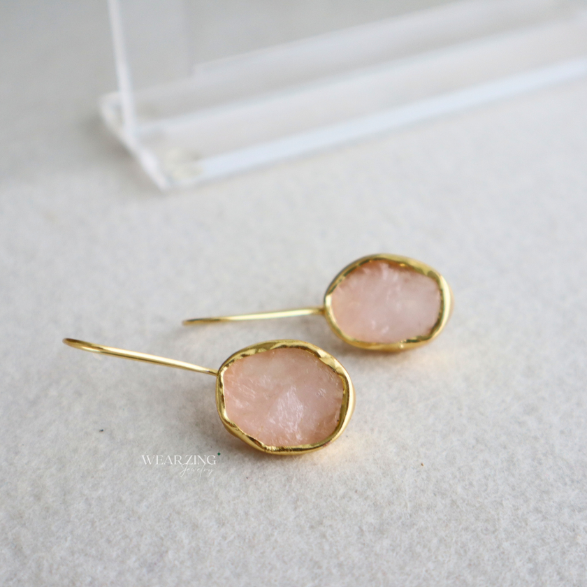 Rose Quartz Raw Drop Earrings