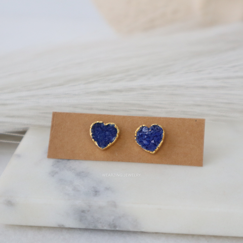 Blue Heart Druzy Studs