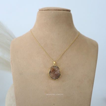 Brown Druzy Oval Pendant