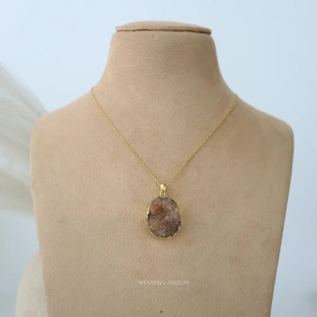 Brown Druzy Oval Pendant WearZing - Crystal Jewelry Store in India