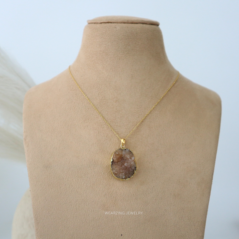 Brown Druzy Oval Pendant