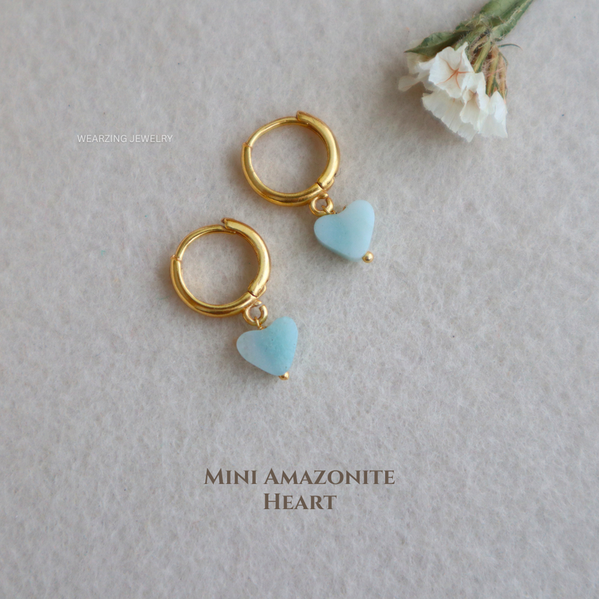 Tiny Amazonite Heart Huggies