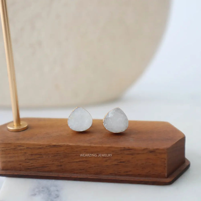 White Druzy Drop Studs WearZing - Crystal Jewelry Store in India