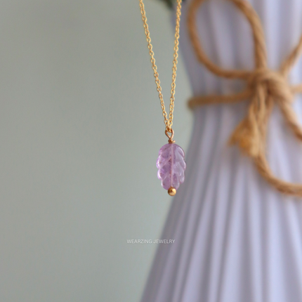 Mini Amethyst Leaf Pendant