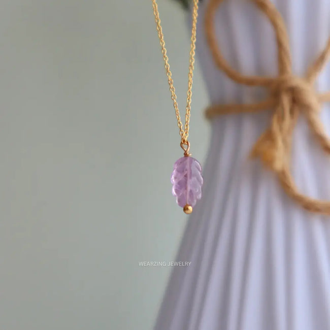Mini Amethyst Leaf Pendant WearZing - Crystal Jewelry Store in India