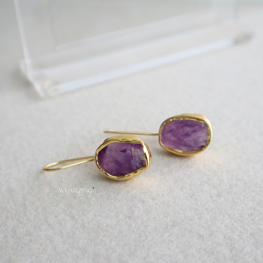 Amethyst Raw Drop Earrings