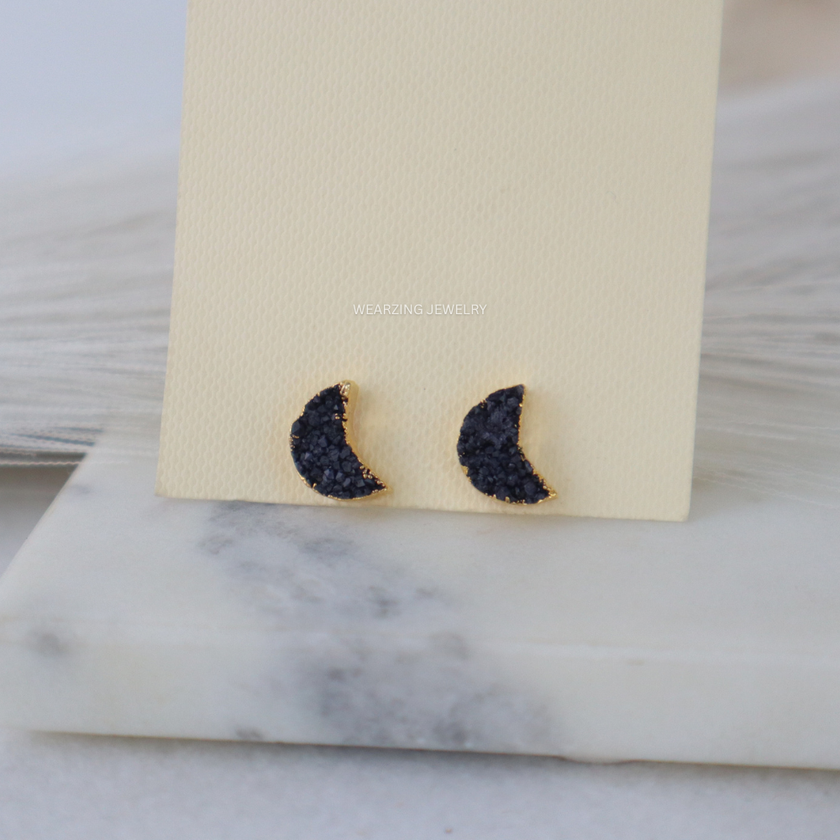 Black Moon Druzy Studs