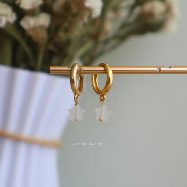 Tiny Moonstone Star Huggies WearZing - Crystal Jewelry Store in India
