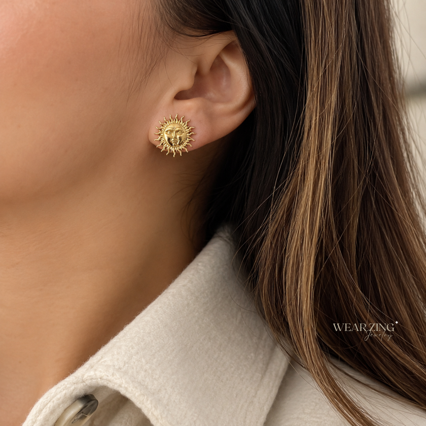 Sun Face Stud Earrings