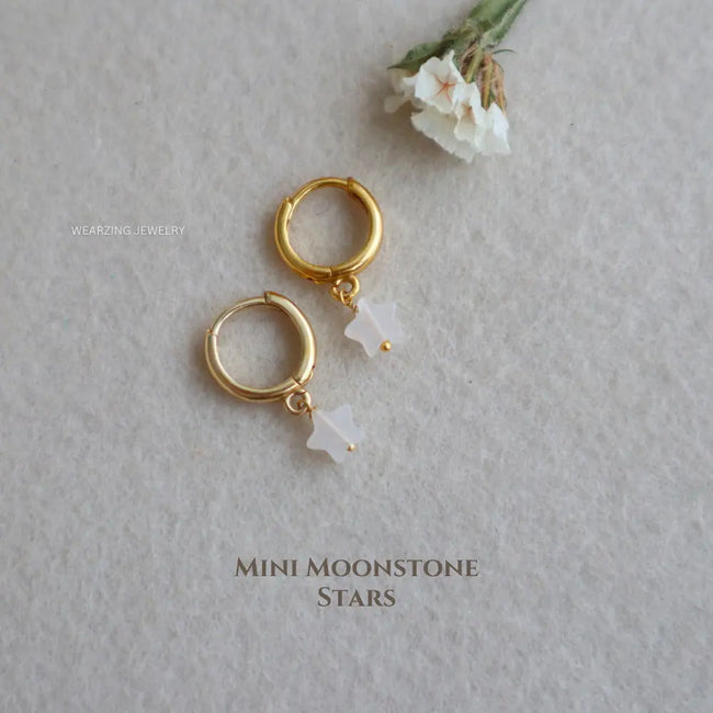 Tiny Moonstone Star Huggies WearZing - Crystal Jewelry Store in India