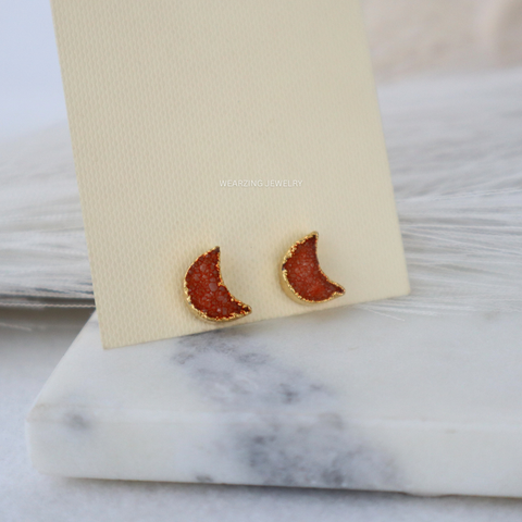 Red Moon Druzy Studs