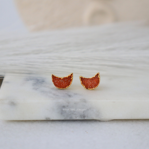 Red Moon Druzy Studs