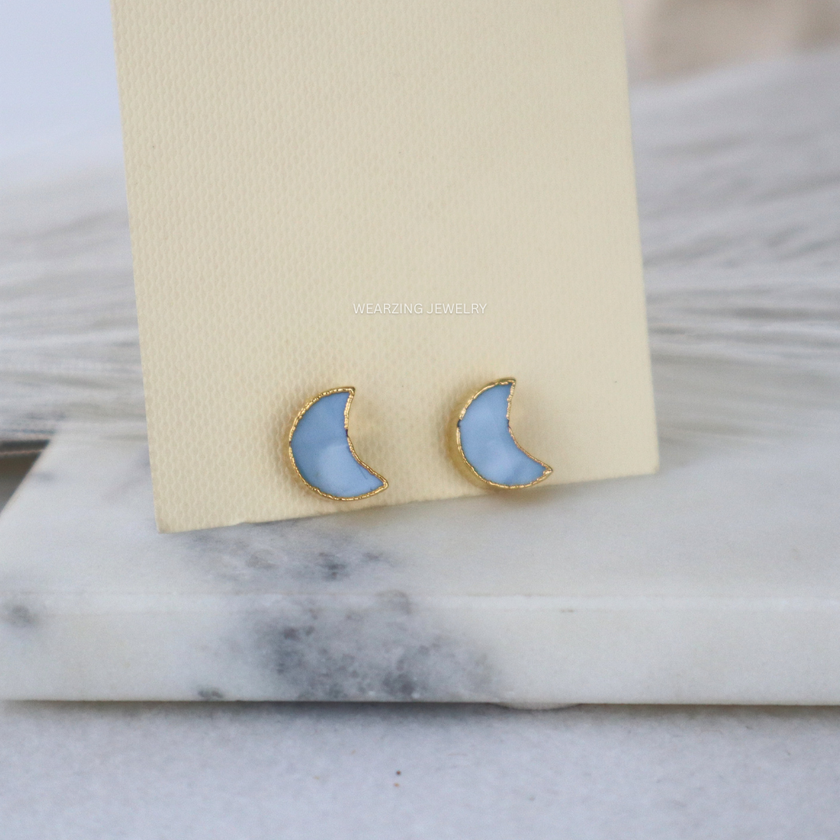 Blue Opal Moon Studs