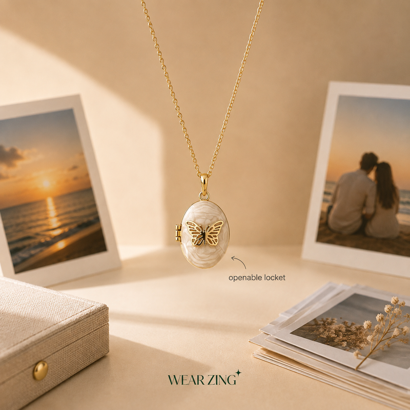 Openable Pendant Locket - Butterfly WearZing - Crystal Jewelry Store in India
