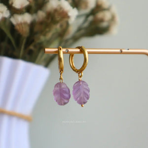 Mini Amethyst Leaf Huggies WearZing - Crystal Jewelry Store in India