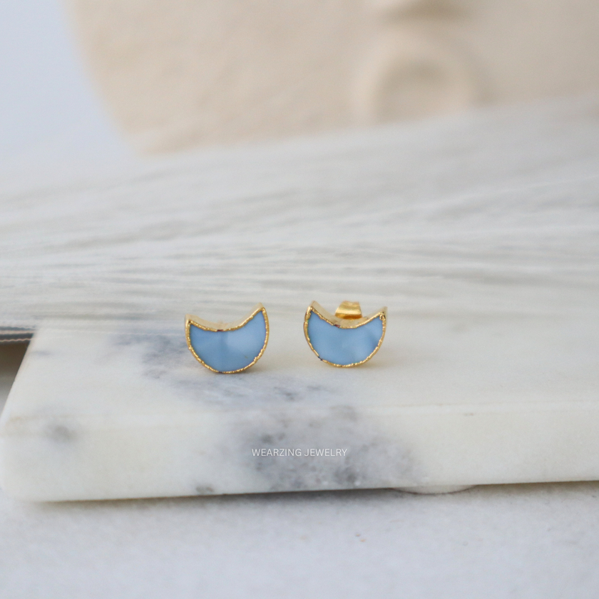 Blue Opal Moon Studs