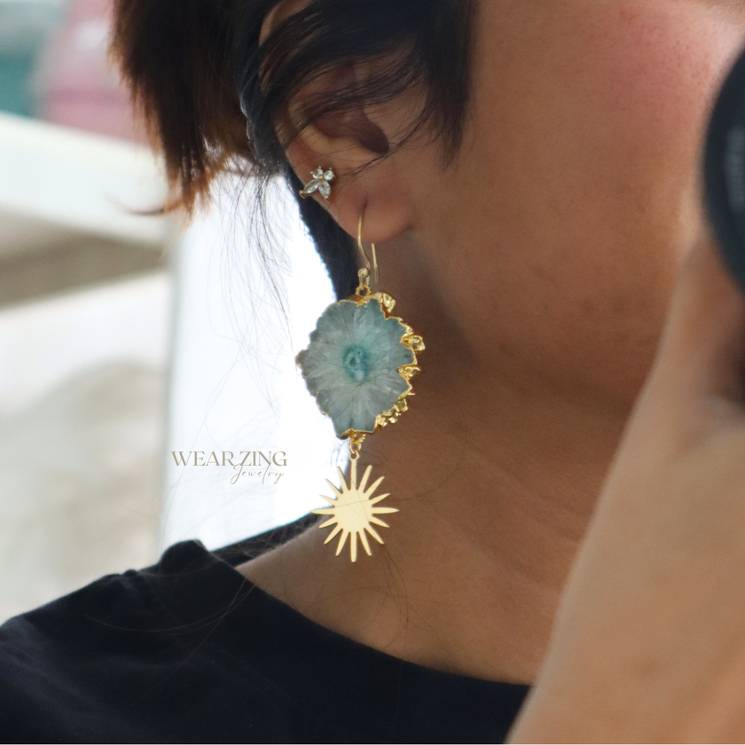 Green Spark Gold Solar Earrings