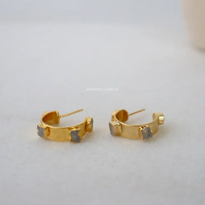 Moonstone Raw Studed Hoops WearZing - Crystal Jewelry Store in India