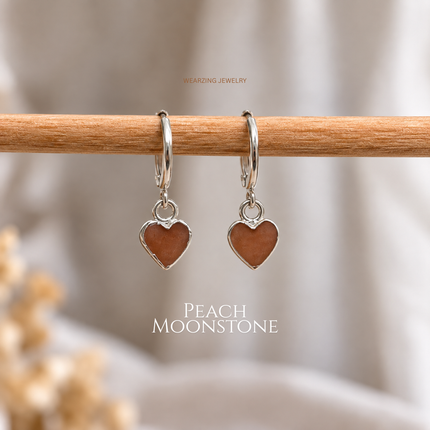 peach moonstone Mini Heart Drops WearZing - Crystal Jewelry Store in India