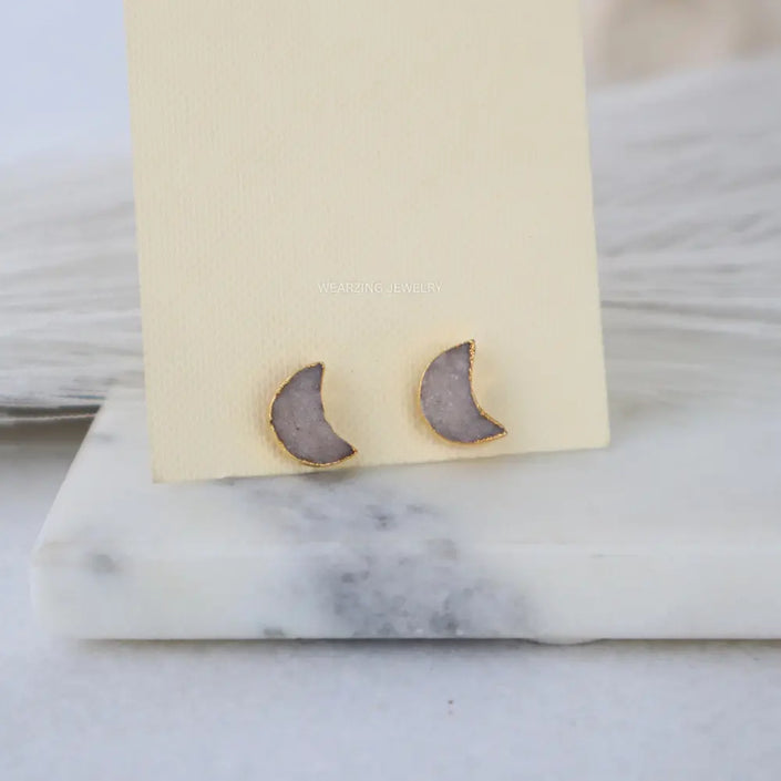 White Moon Druzy Studs WearZing - Crystal Jewelry Store in India