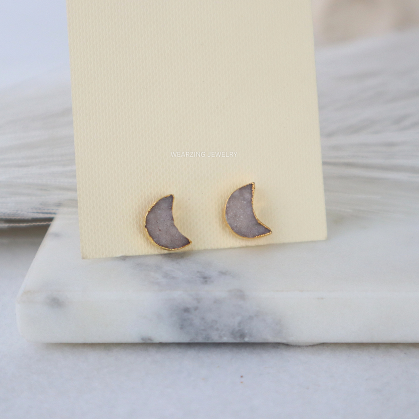 White Moon Druzy Studs