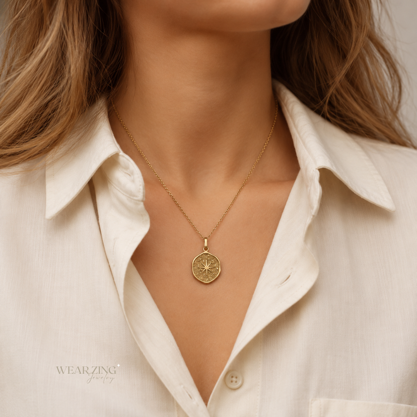 Compass Textured Pendant WearZing - Crystal Jewelry Store in India
