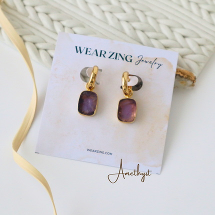 Raw Amethyst Hoops