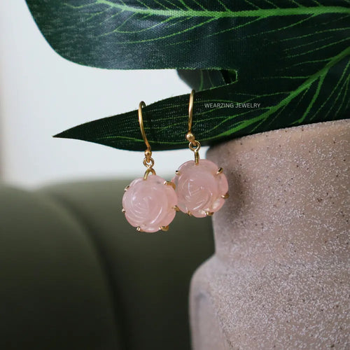 Pink Rose Drop Earrings WearZing - Crystal Jewelry Store in India
