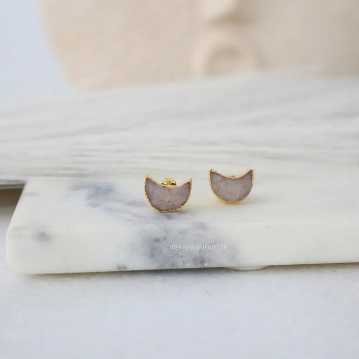 White Moon Druzy Studs WearZing - Crystal Jewelry Store in India