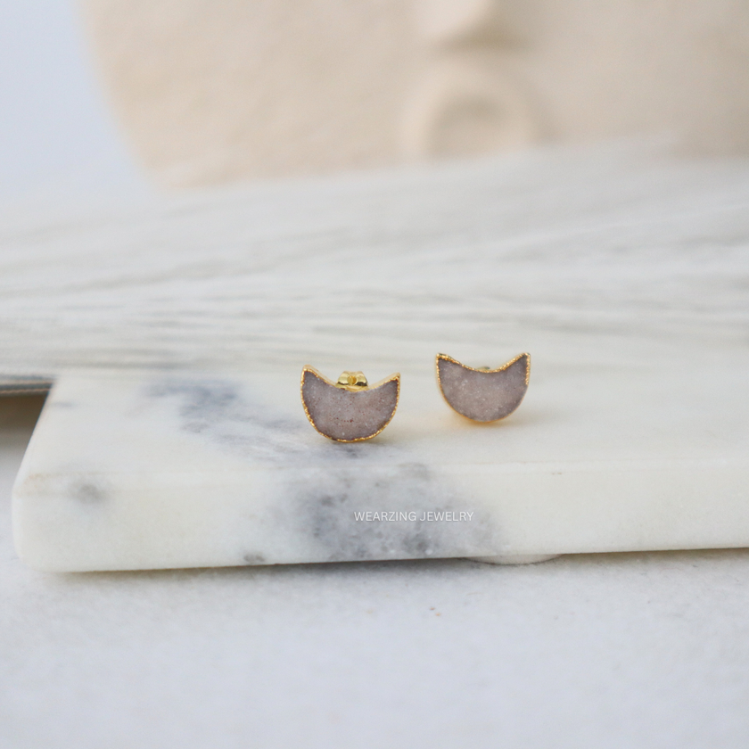 White Moon Druzy Studs