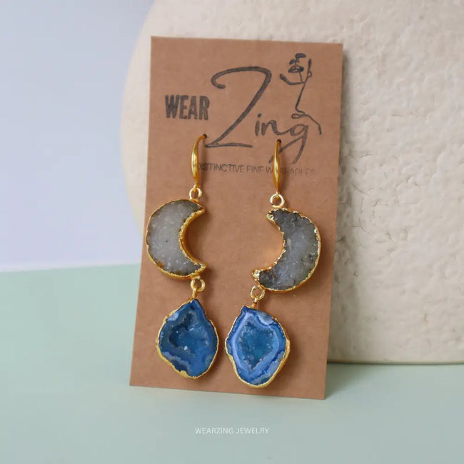 Moon Lit Druzy Drops - Design 2 WearZing - Crystal Jewelry Store in India