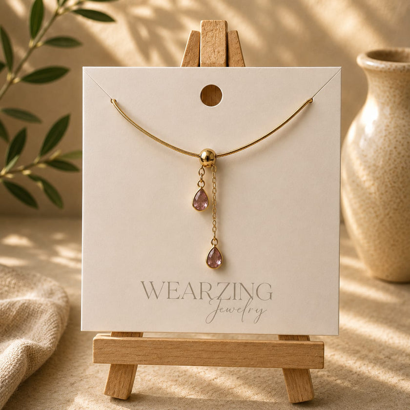 Blush Pink Teardrop Snake Chain Necklace