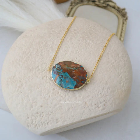 Ocean Dip Jasper Oval Pendant WearZing - Crystal Jewelry Store in India