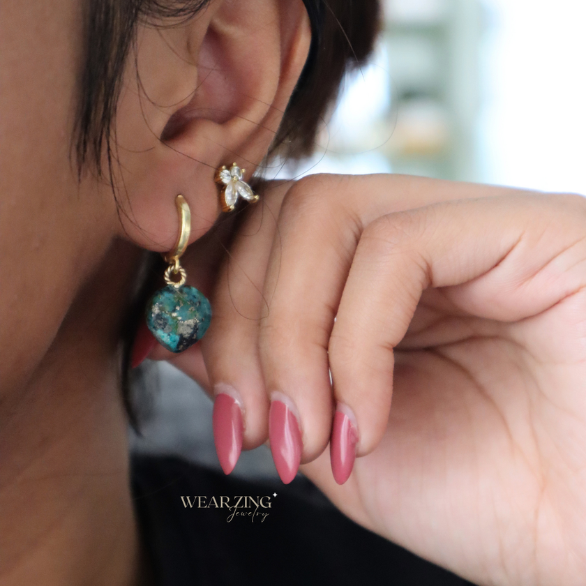 Copper Turquoise Mini Heart Huggies