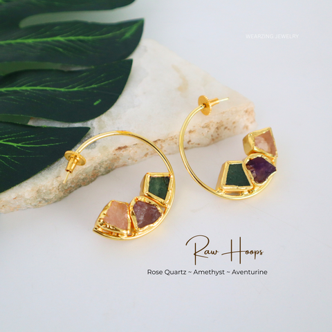 Raw Crystal Hoops