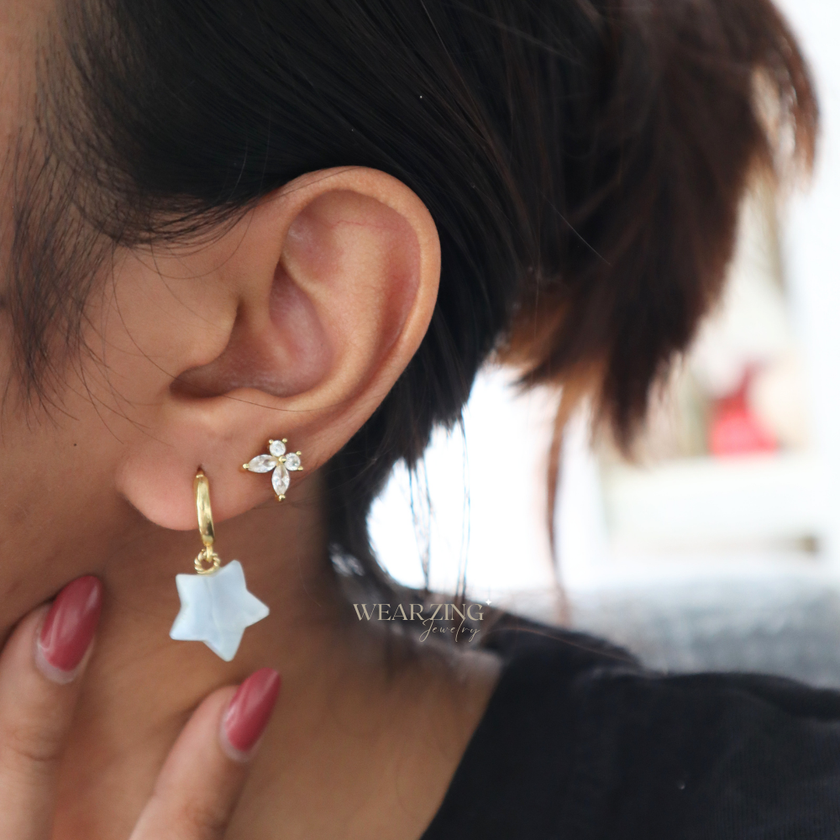 Blue Opal Star Huggies