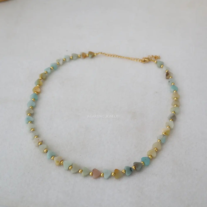 Morganite Heart Bead Necklace WearZing - Crystal Jewelry Store in India