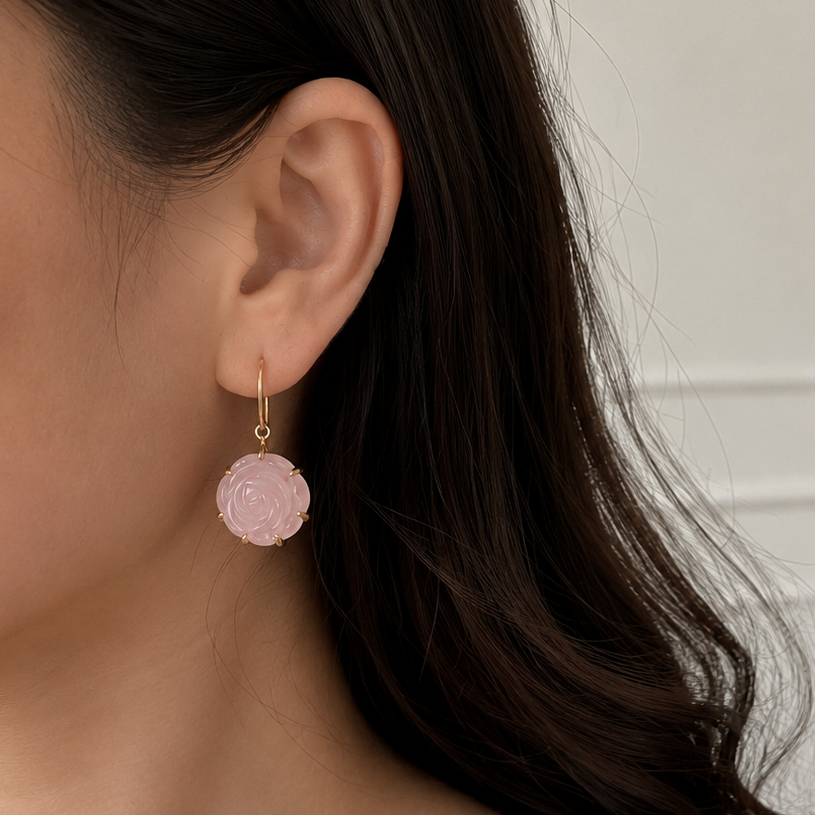 Pink Rose Drop Earrings WearZing - Crystal Jewelry Store in India