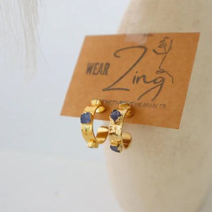 Tanzanite Raw Studed Hoops WearZing - Crystal Jewelry Store in India
