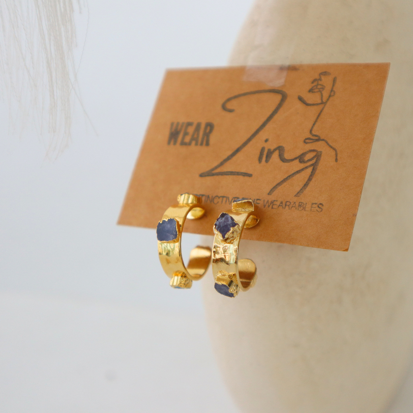 Tanzanite Raw Studed Hoops