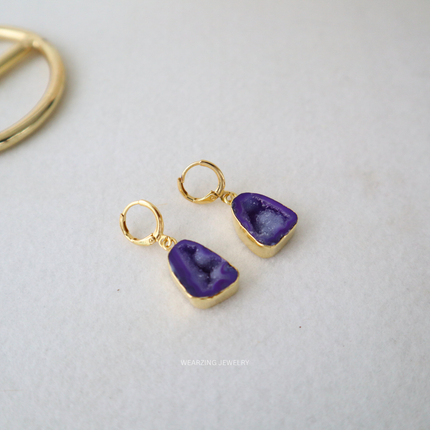 Purple Druzy Agate Huggies