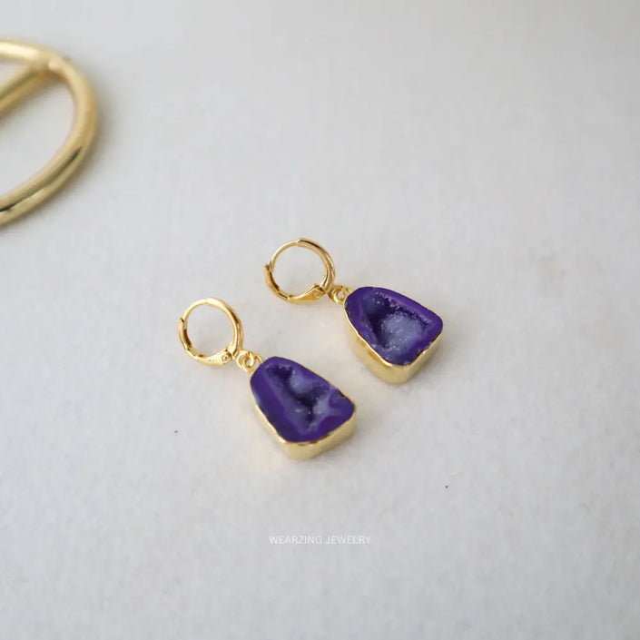 Purple Druzy Agate Huggies WearZing - Crystal Jewelry Store in India