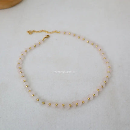 Rose Quartz Heart Bead Necklace WearZing - Crystal Jewelry Store in India