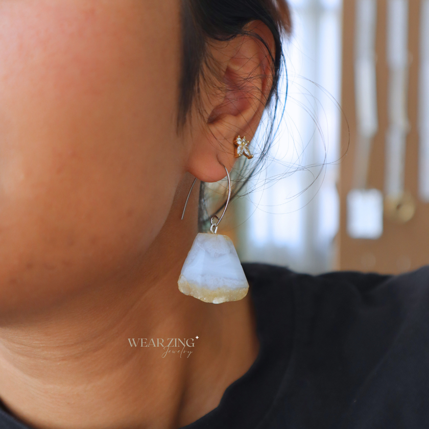Blue Lace Agate Raw Silver Drops