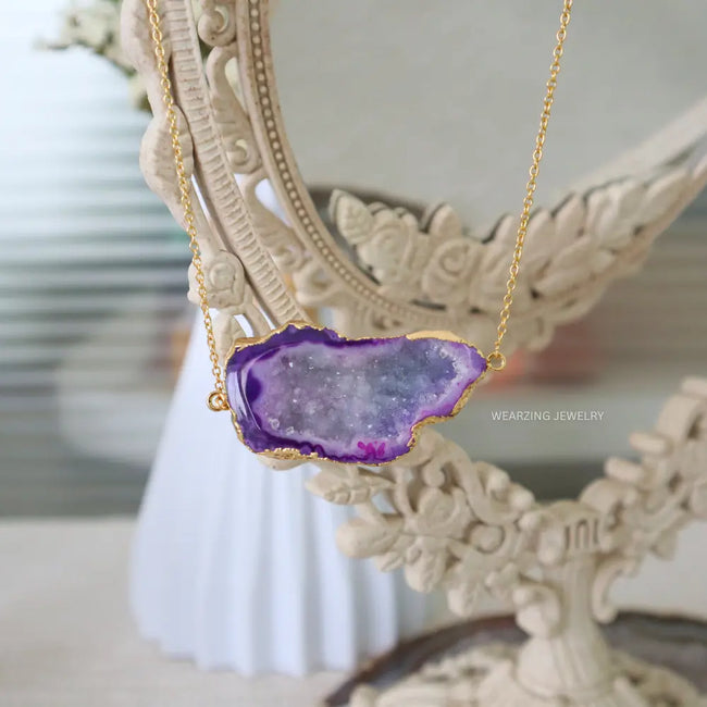 Druzy Daze Statement Pendant - Purple WearZing - Crystal Jewelry Store in India