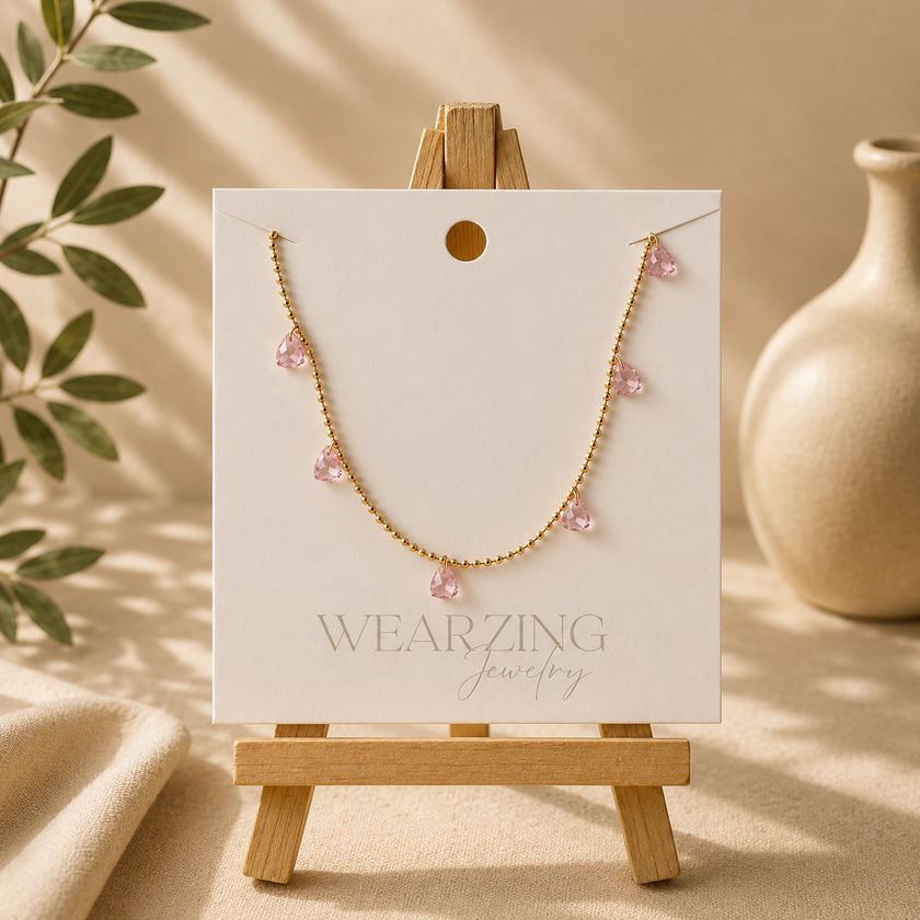 Heart Charm Beaded Necklace-baby pink WearZing - Crystal Jewelry Store in India