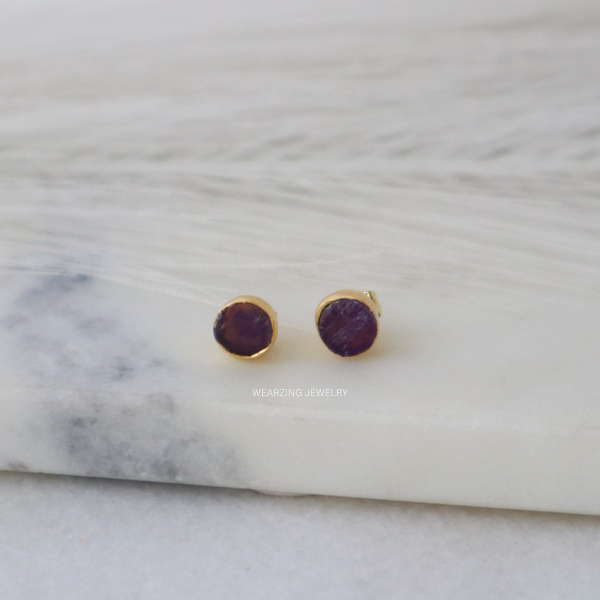 Amethyst Round Mini Studs