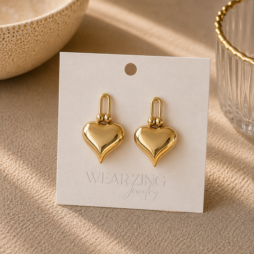 Gold Heart Drop Studs WearZing - Crystal Jewelry Store in India