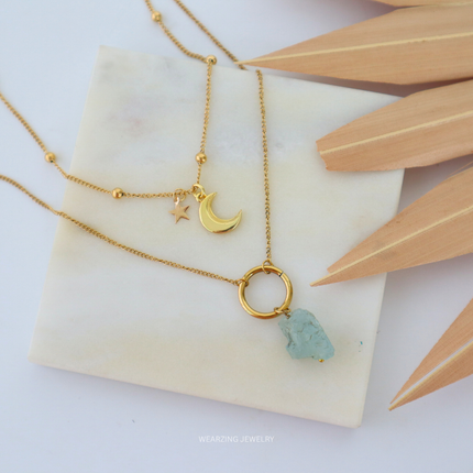 Aquamarine Double Line Neckpiece