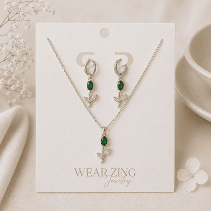 Emerald Floral Pendant & Huggies Set WearZing - Crystal Jewelry Store in India